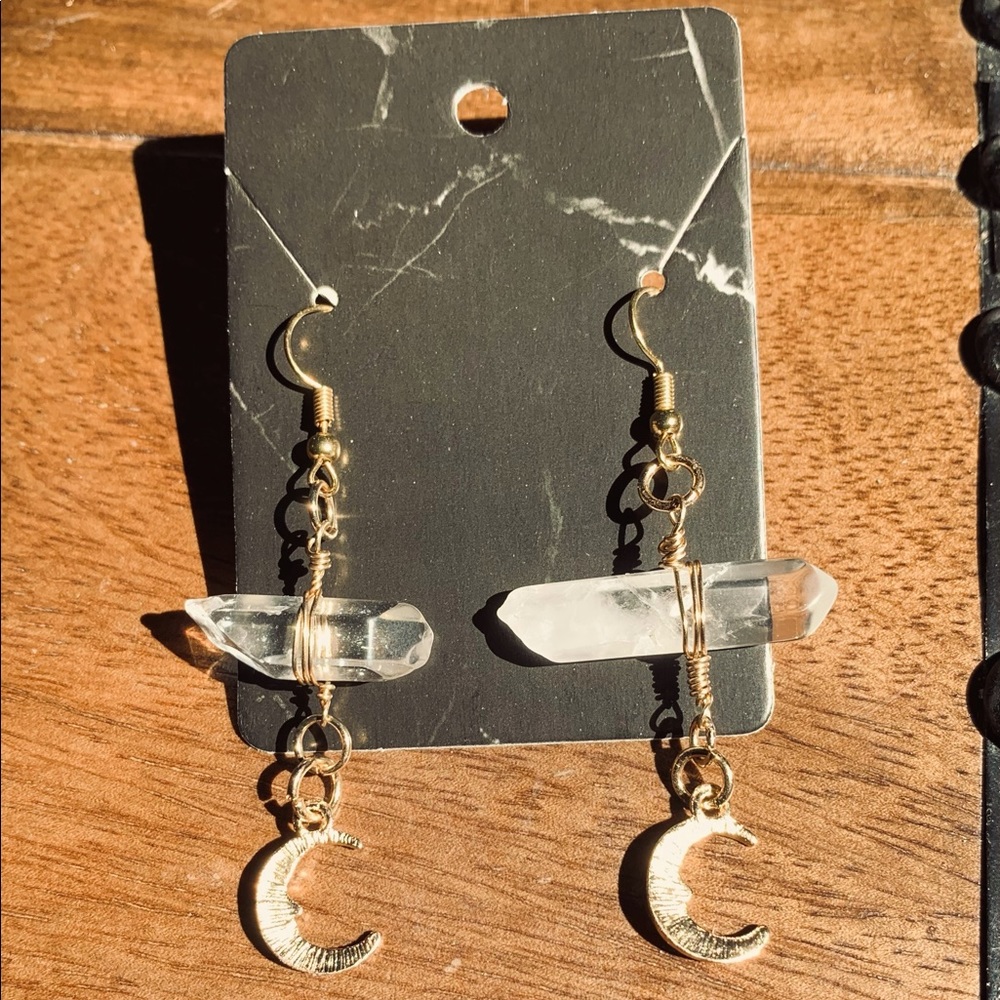 Handmade quartz and moon earrings